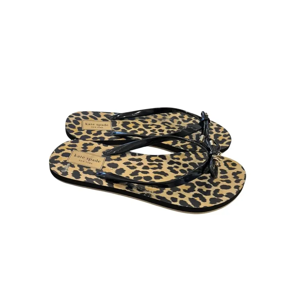 Kate Spade New York Nella Leopard Bow Flip Flops Black Size 7/8